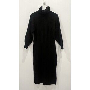 ASOS Design Black Turtleneck Ribbed Knit Midi Sweater Dress Sz 2 Side Slit Ballo